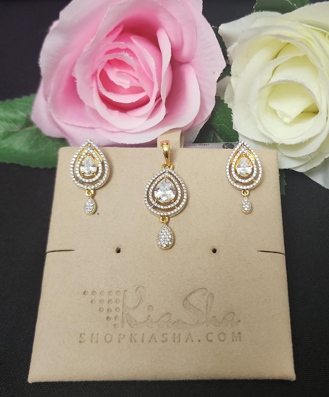 Premium AAA Grade Cubic Zircon/American Diamond Sets - Pendant & Earrings