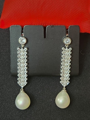 Premium AAA Grade Cubic Zircon/American Diamond Pearl Drop Earrings