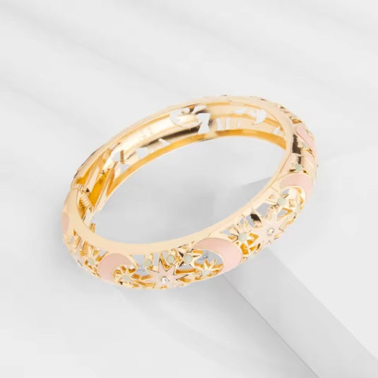 Hollow Wide Cut Work Enamel Cuff Bangles in Beige & White Colors