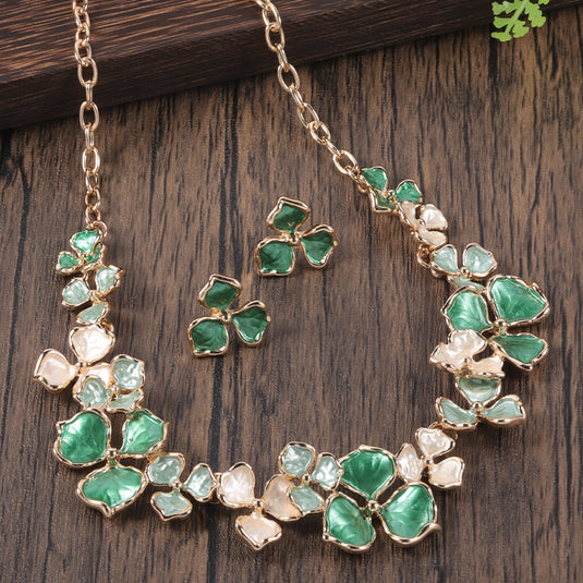 Gold Plated, Stainless Steel, Enamel Coated Stylish Set in shades of Green