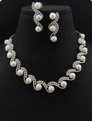 Premium AAA Grade Cubic Zircon/American Diamond Sets with Pearls - Necklace & Earrings