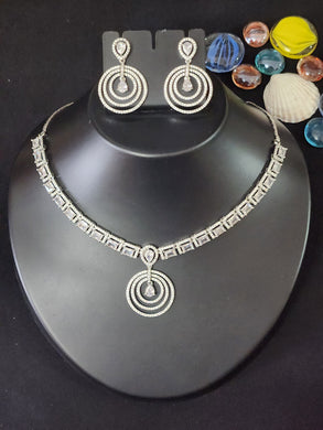 Premium AAA Grade Cubic Zircon / American Diamond Sets - Necklace & Earrings Green, Violet, Plain Zircon