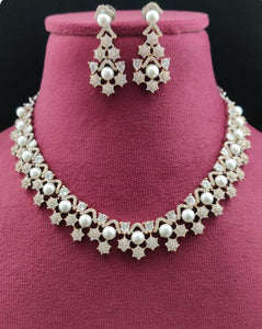 Premium AAA Grade Cubic Zircon/American Diamond Sets with Pearls - Necklace & Earrings
