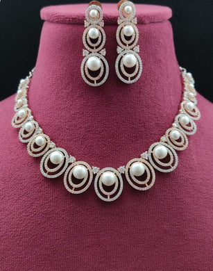 Premium AAA Grade Cubic Zircon/American Diamond Sets with Pearls - Necklace & Earrings