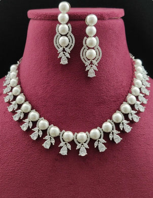 Premium AAA Grade Cubic Zircon/American Diamond Sets with Pearls - Necklace & Earrings