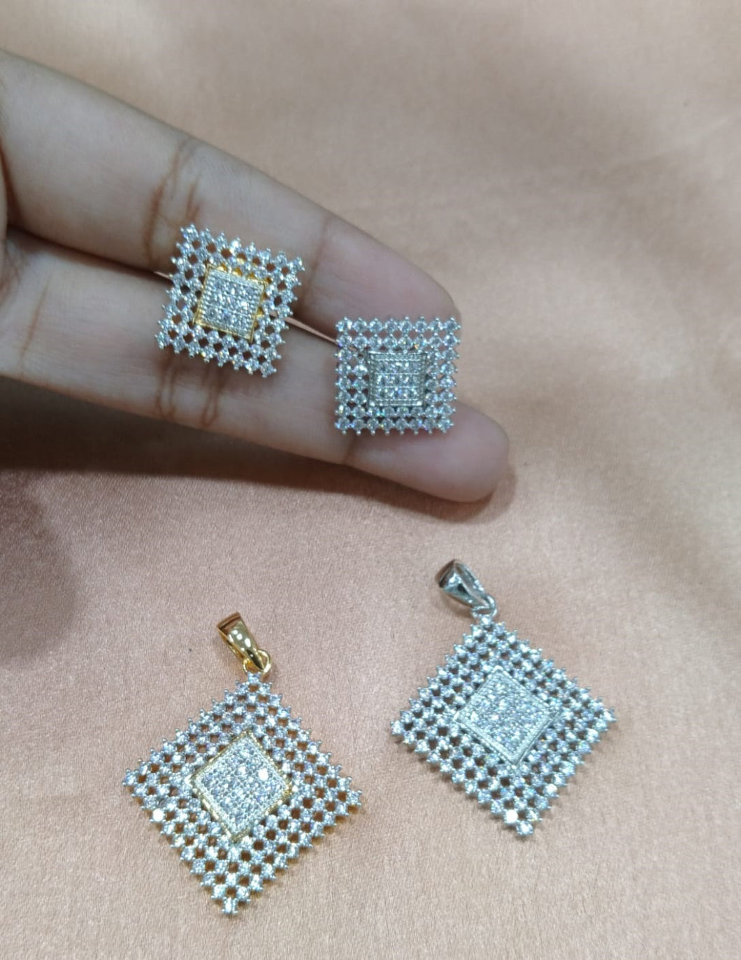 Premium AAA Grade Cubic Zircon/American Diamond Sets - Pendant & Earrings