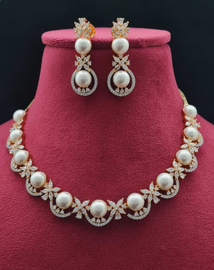 Premium AAA Grade Cubic Zircon/American Diamond Sets with Pearls - Necklace & Earrings