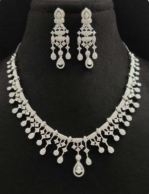 Premium AAA Grade Cubic Zircon/American Diamond Set - Necklace & Earrings
