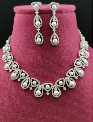 Premium AAA Grade Cubic Zircon/American Diamond Sets with Pearls - Necklace & Earrings