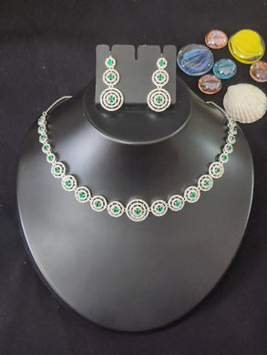 Premium AAA Grade Cubic Zircon / American Diamond Sets - Necklace & Earrings Green