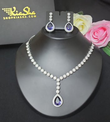 Premium AAA Grade Cubic Zircon / American Diamond Sets - Necklace & Earrings - Purple