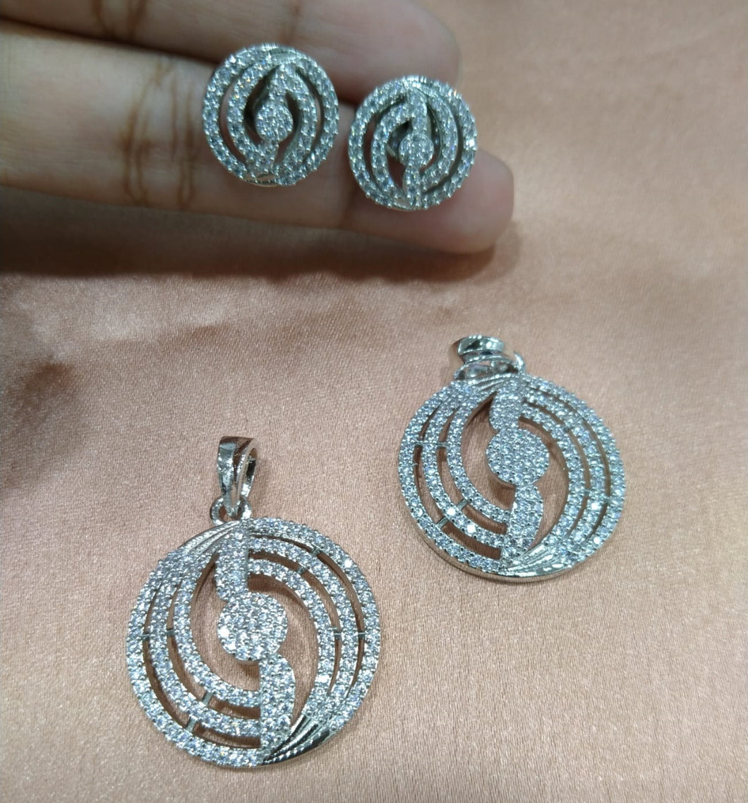 Premium AAA Grade Cubic Zircon / American Diamond Sets - Pendant & Earrings