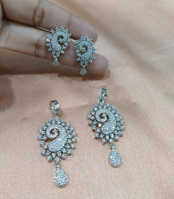 Premium AAA Grade Cubic Zircon / American Diamond Sets - Pendant & Earrings