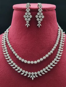 Premium AAA Grade Cubic Zircon/American Diamond Double Layered Set - Necklace & Earrings