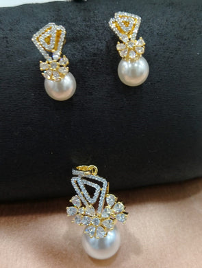 Premium AAA Grade Cubic Zircon/American Diamond Sets with Pearls - Pendant & Earrings