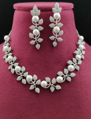 Premium AAA Grade Cubic Zircon/American Diamond Sets with Pearls - Necklace & Earrings