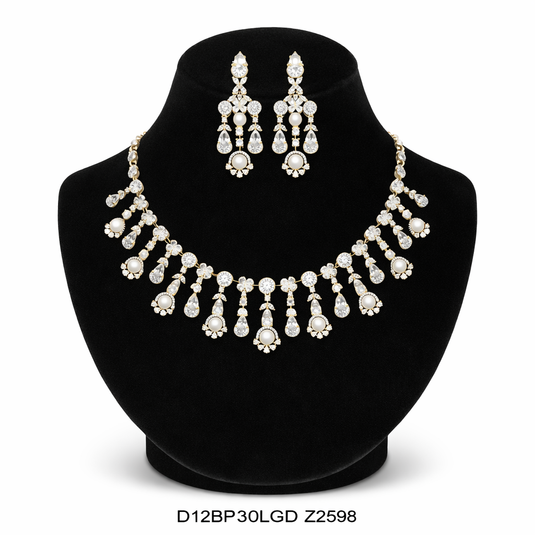 Premium AAA Grade Cubic Zircon / American Diamond Pearl Sets - Necklace & Earrings