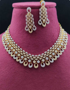 Premium AAA Grade Cubic Zircon/American Diamond Set - Necklace & Earrings