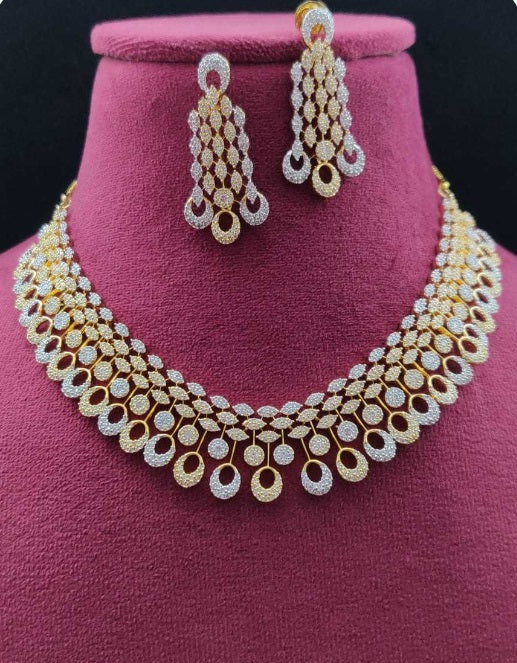 Premium AAA Grade Cubic Zircon/American Diamond Set - Necklace & Earrings