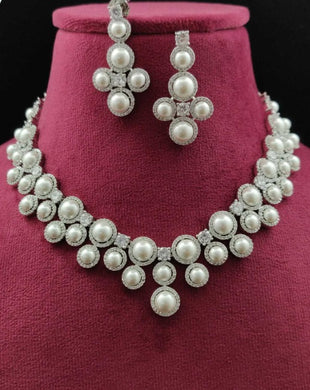 Premium AAA Grade Cubic Zircon/American Diamond Sets with Pearls - Necklace & Earrings