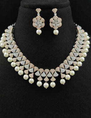Premium AAA Grade Cubic Zircon/American Diamond Sets with Pearls - Necklace & Earrings