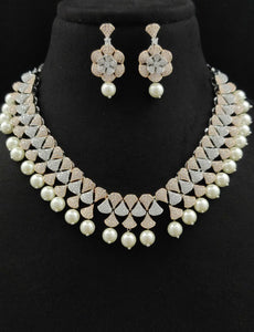 Premium AAA Grade Cubic Zircon/American Diamond Sets with Pearls - Necklace & Earrings