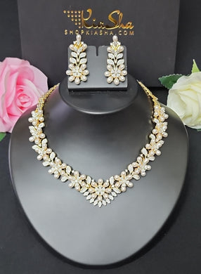 Premium AAA Grade Cubic Zircon/American Diamond Sets with Pearls - Necklace & Earrings