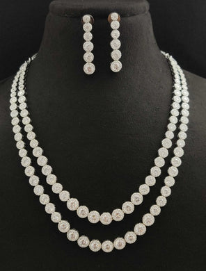 Premium AAA Grade Cubic Zircon/American Diamond Double Layered Tennis Set - Necklace & Earrings