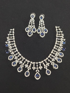 Premium AAA Grade Cubic Zircon / American Diamond Sets - Necklace & Earrings - Red, Green, Blue