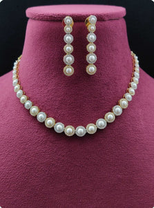 Premium AAA Grade Cubic Zircon / American Diamond Pearl Sets - Necklace & Earrings