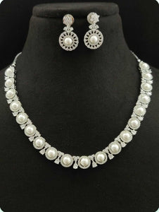 Premium AAA Grade Cubic Zircon / American Diamond Pearl Sets - Necklace & Earrings