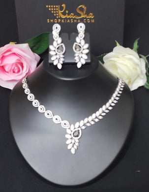Premium AAA Grade Cubic Zircon / American Diamond Sets - Necklace & Earrings Black Yellow