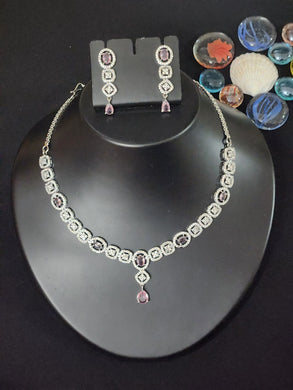 Premium AAA Grade Cubic Zircon / American Diamond Sets - Necklace & Earrings - Mint, Green, Purple, Blue, Pink