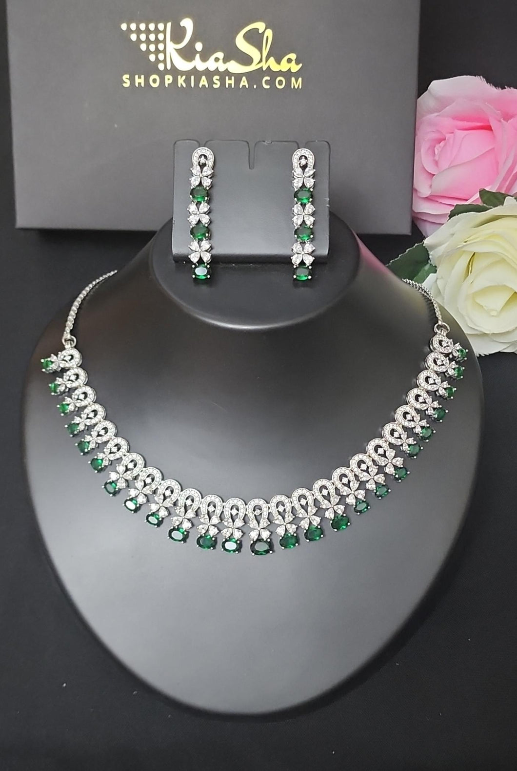 Premium AAA Grade Cubic Zircon / American Diamond Sets - Necklace & Earrings