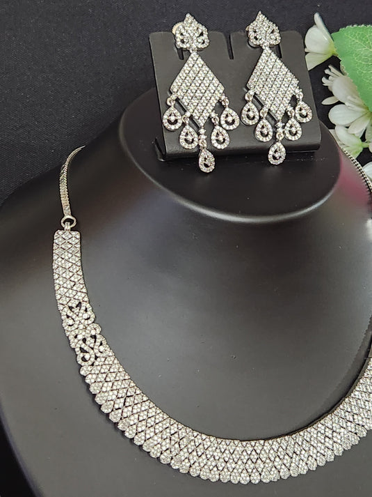 Premium AAA Grade Cubic Zircon / American Diamond Sets - Necklace & Earrings