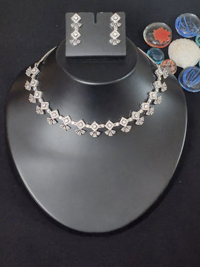 Premium AAA Grade Cubic Zircon / American Diamond Sets - Necklace & Earrings - Green & Clear