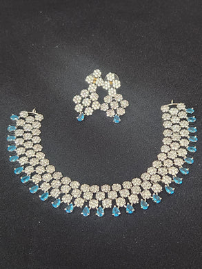 Premium AAA Grade Cubic Zircon / American Diamond Sets - Necklace & Earrings Green & Blue