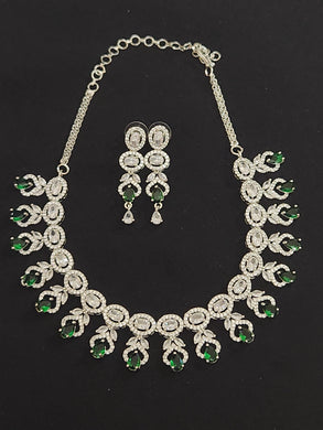 Premium AAA Grade Cubic Zircon / American Diamond Sets - Necklace & Earrings - Green