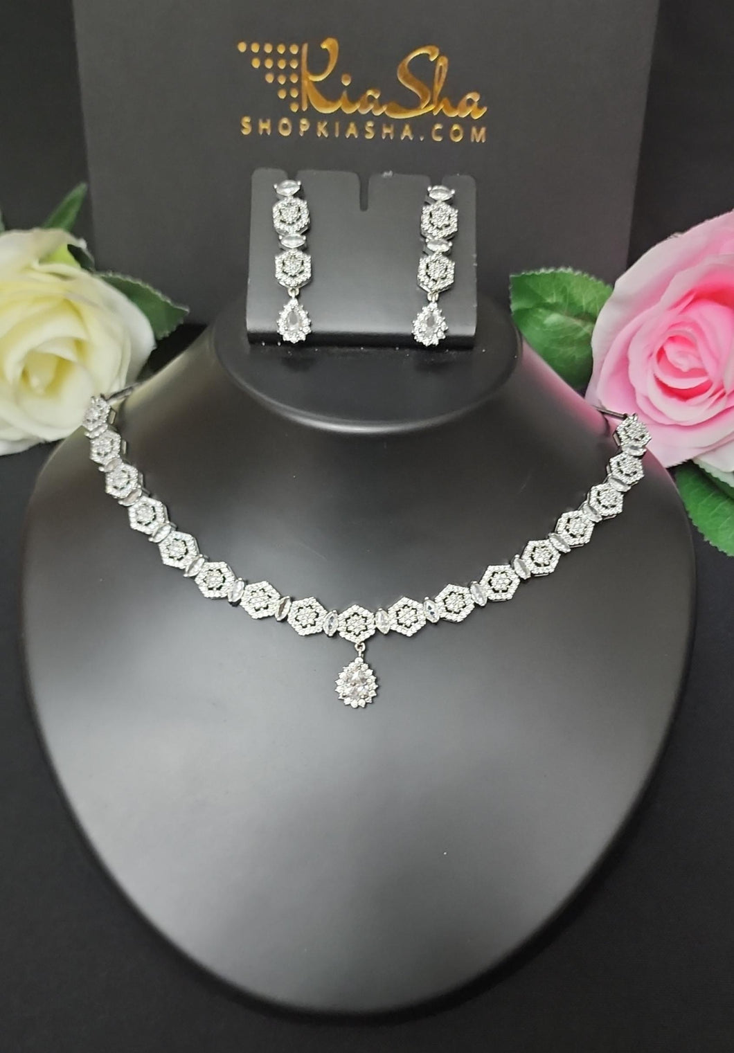 Premium AAA Grade Cubic Zircon / American Diamond Sets - Necklace & Earrings