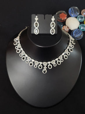 Premium AAA Grade Cubic Zircon / American Diamond Sets - Necklace & Earrings - Black