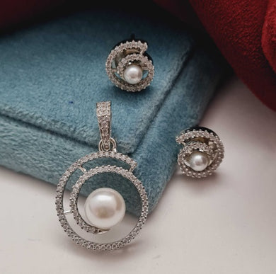 Premium AAA Grade Cubic Zircon/American Diamond Pearl Sets - Pendant & Earrings