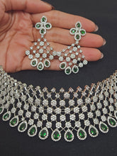 Load image into Gallery viewer, Premium AAA Grade Cubic Zircon / American Diamond Sets - Necklace &amp; Earrings - Green