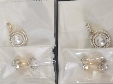 Premium AAA Grade Cubic Zircon/American Diamond Pearl Sets - Pendant & Earrings
