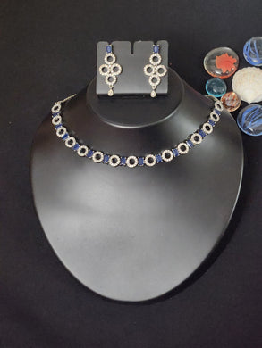 Premium AAA Grade Cubic Zircon / American Diamond Sets - Necklace & Earrings - Blue