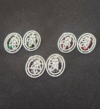Load image into Gallery viewer, Luxury Premium Quality AD Collection Cubic Zircon Stud Earrings - Red, Green, Violet &amp; Plain Zircon