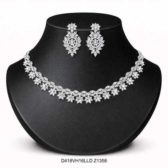 Premium AAA Grade Cubic Zircon / American Diamond Pearl Sets - Necklace & Earrings