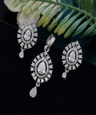 Premium AAA Grade Cubic Zircon/American Diamond Sets - Pendant & Earrings