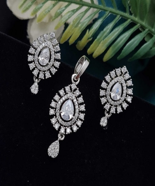 Premium AAA Grade Cubic Zircon/American Diamond Sets - Pendant & Earrings