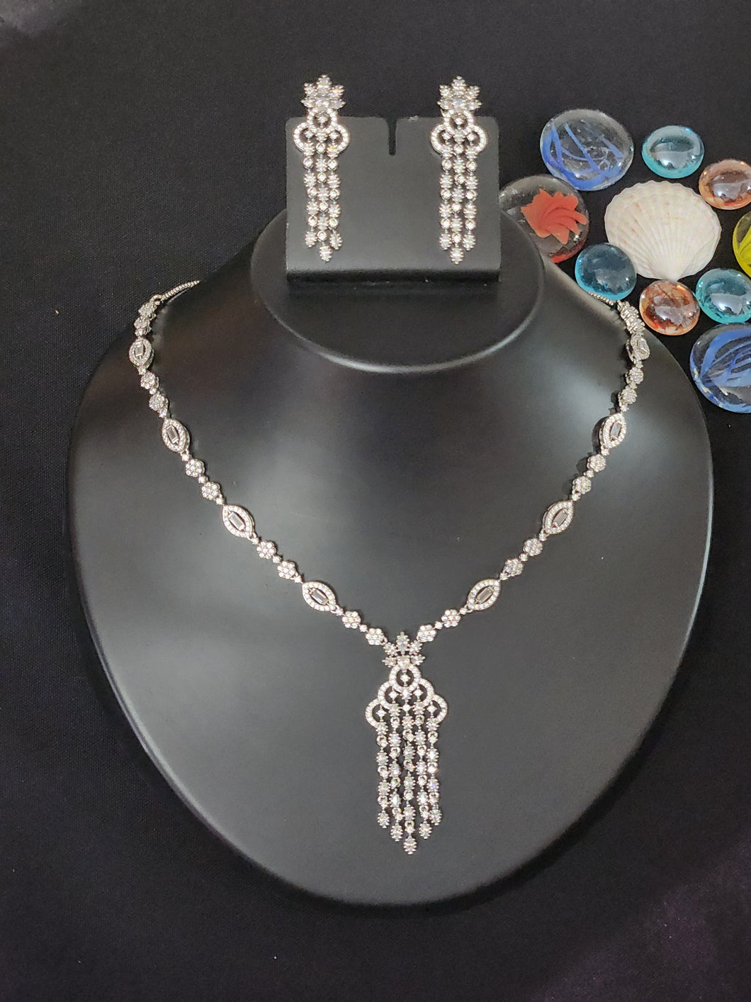 Premium AAA Grade Cubic Zircon / American Diamond Sets - Necklace & Earrings