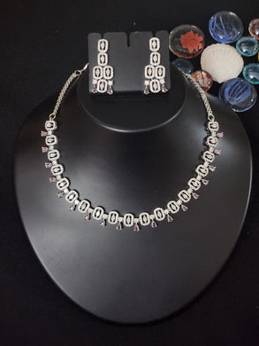 Premium AAA Grade Cubic Zircon / American Diamond Sets - Necklace & Earrings - Pink